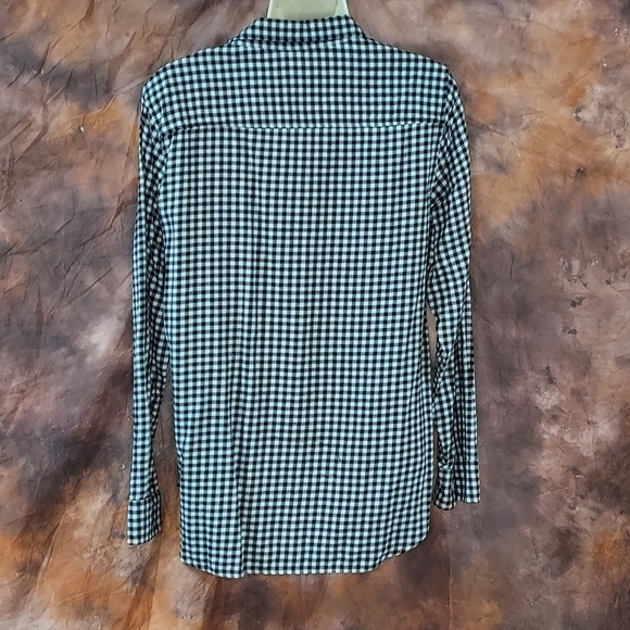 GAP flannel shirt mini gingham check black white boyfriend fit long sleeve L - Picture 3 of 7